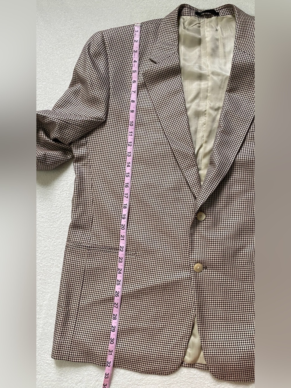Vintage Harry Lebow Brown Silk Wool Houndstooth Blazer Jacket Sport Coat L 46 - Picture 8 of 10